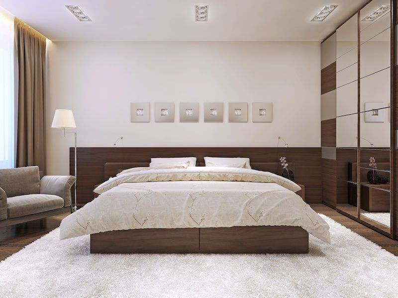 platform bed in a bedroom