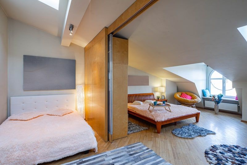modern bedroom with sliding door