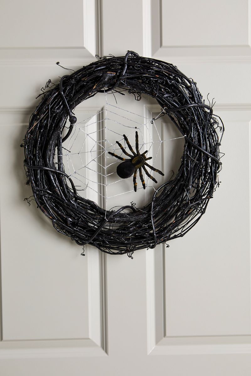 Halloween Wreath made from Twigs and plastic spider