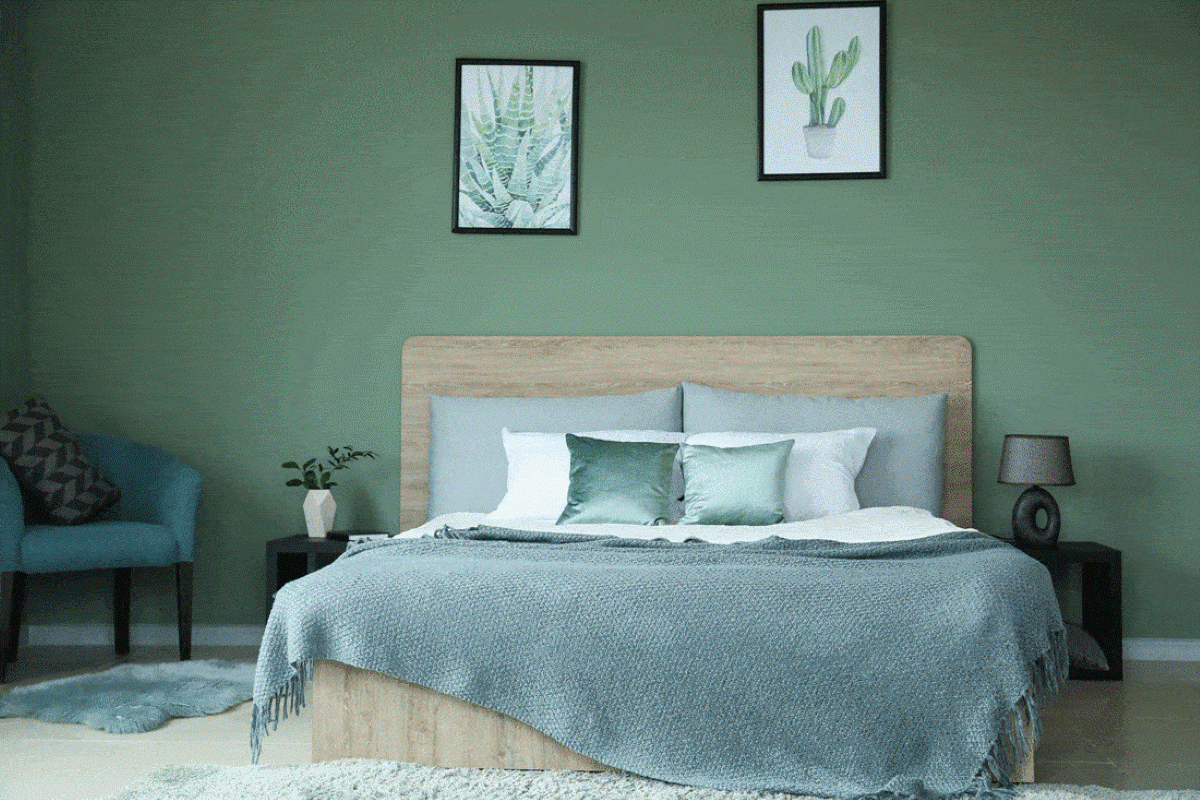 Beige and Green Bedroom