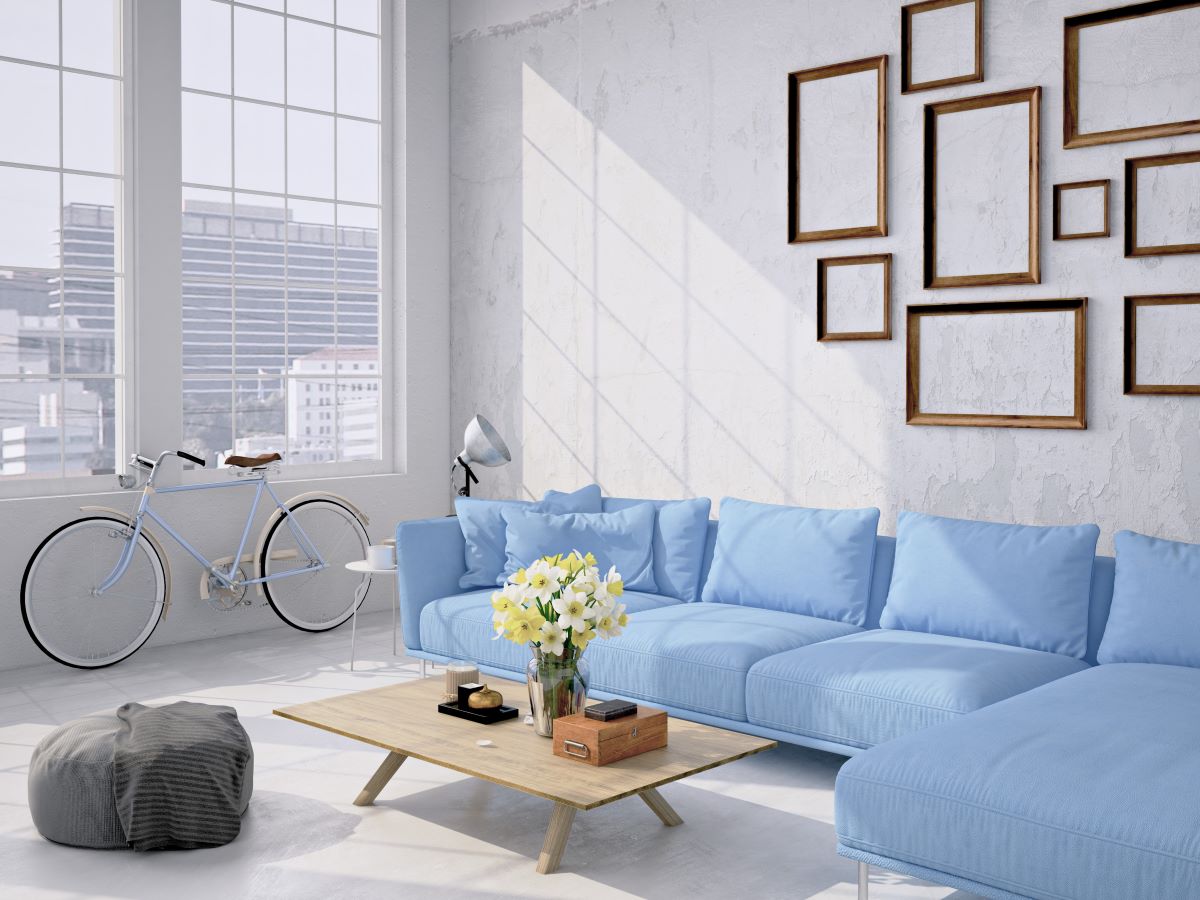 Living Room blue and white theme