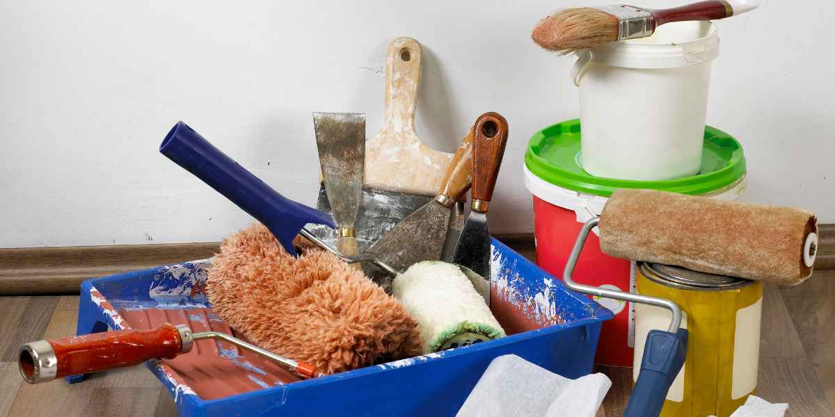 various painting tools in a box