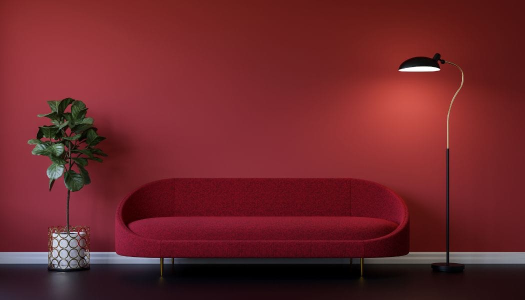 Red Wall and Minimal Style Sofa