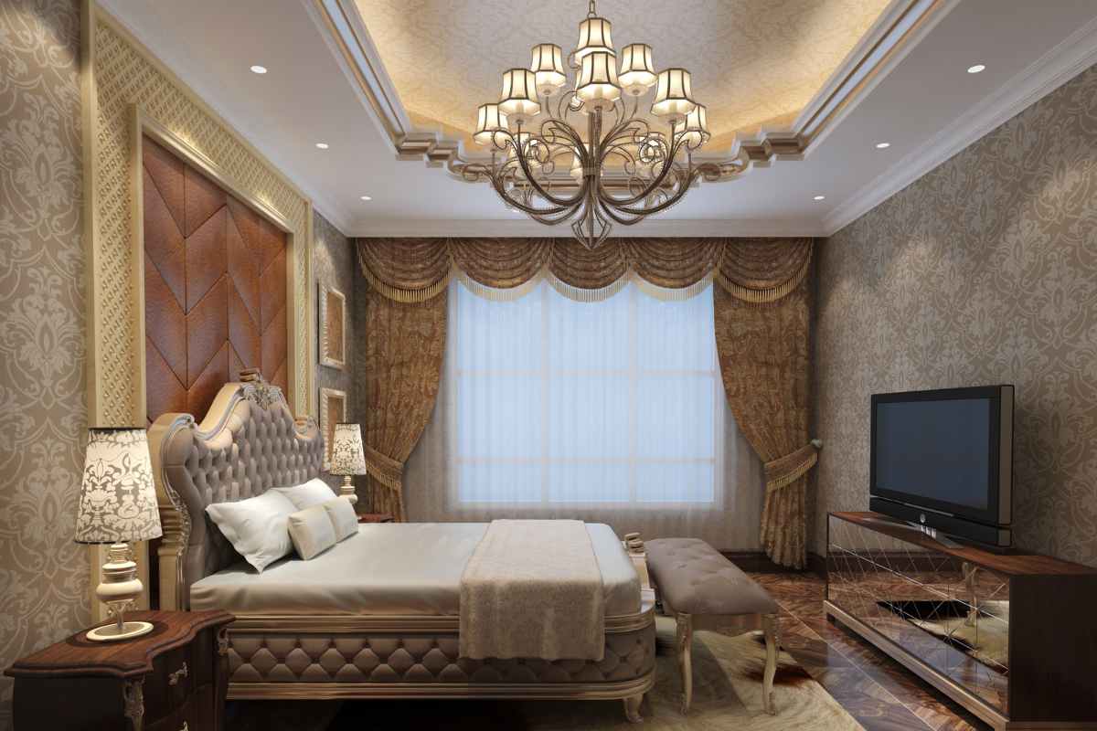 simple bedroom designs with moldings and medallions