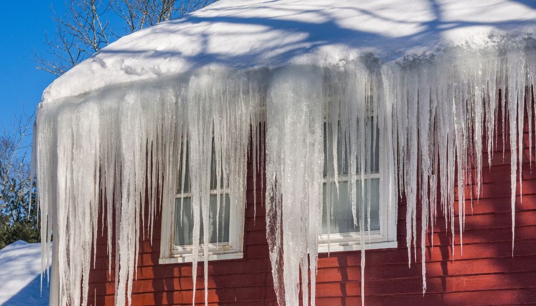 Ice dams and snow on roof