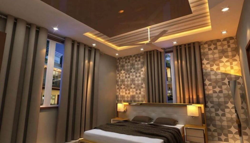 Recessed lights in false ceiling design for bedroom
