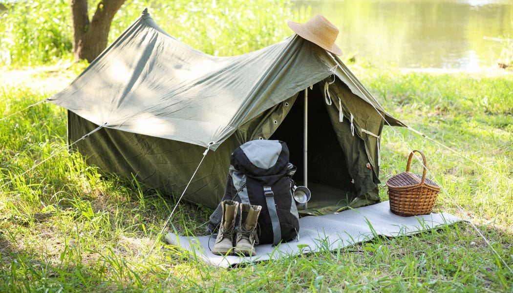 travelling gear near tent outdoors