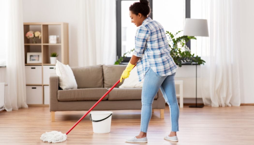 woman cleaning house