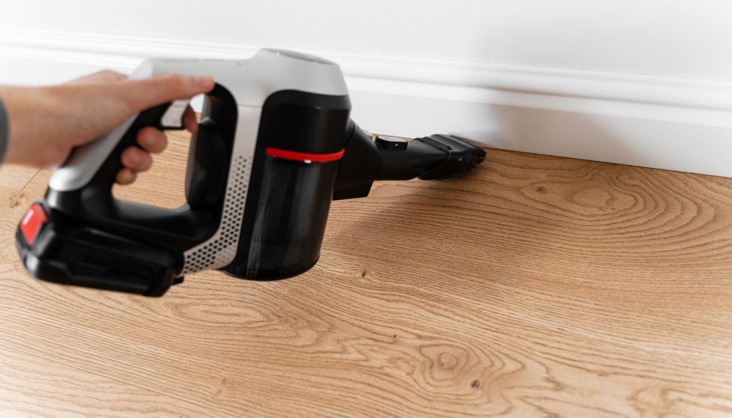 Cleaning Wooden Floor with Wireless Vacuum Cleaner