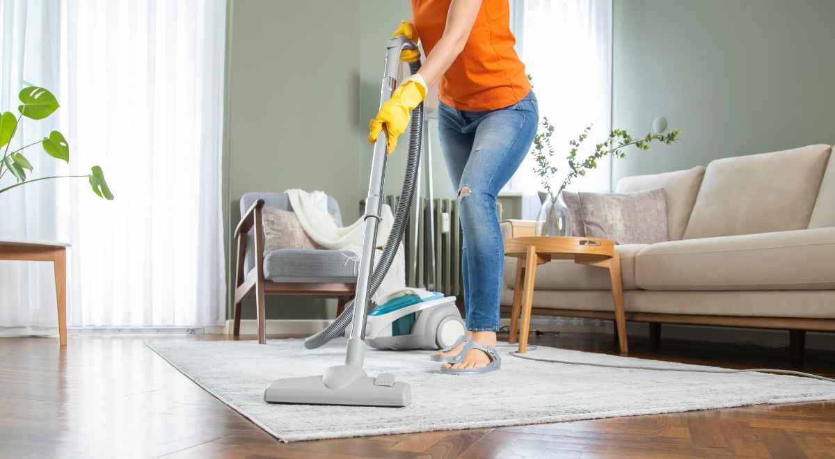 Vacuuming the floor