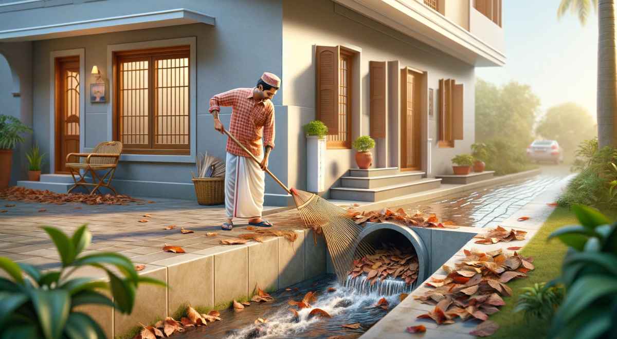 man cleaning drain