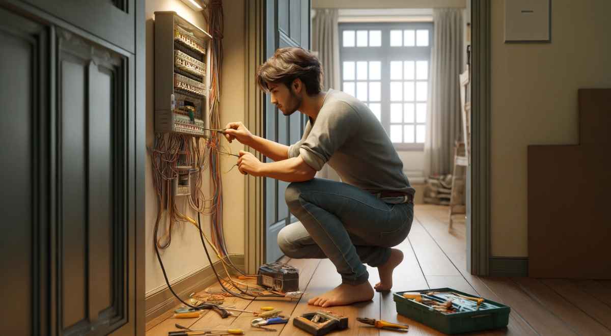 man fixing faulty wires