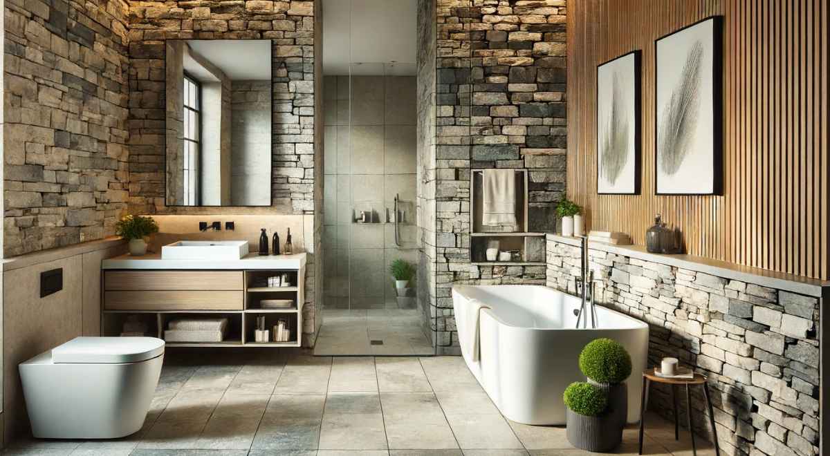 stacked stone texture wall in bathroom