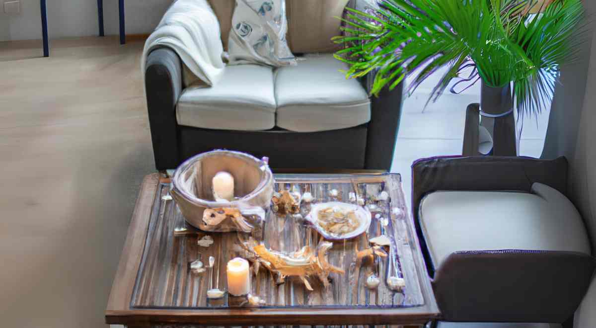 Decoratives in coffee table  with chair