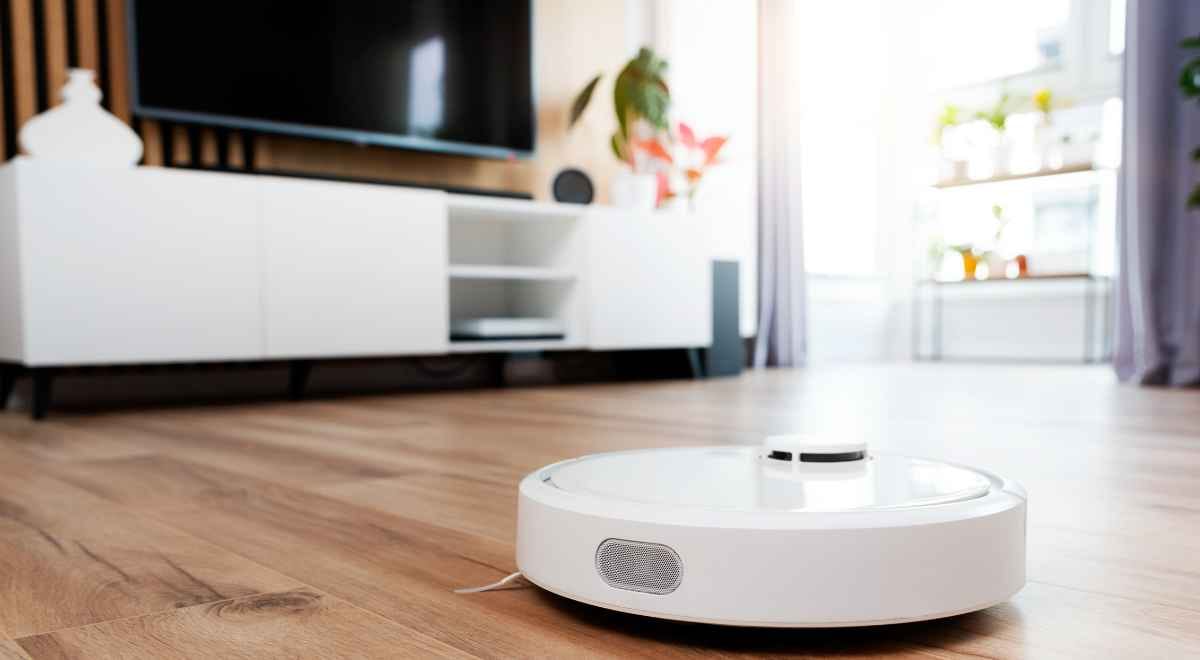 robot vacuum cleaning a living room