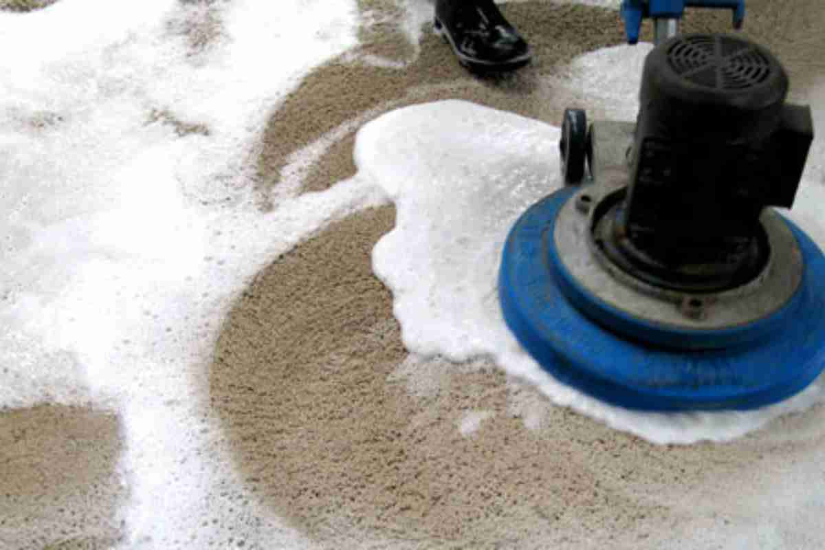 A carpet being cleaned professionally