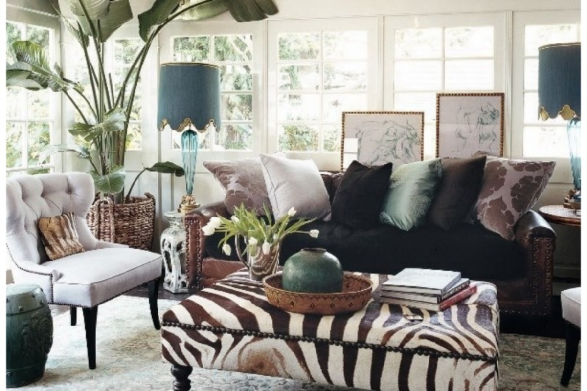 Zebra print upholstery on an ottoman