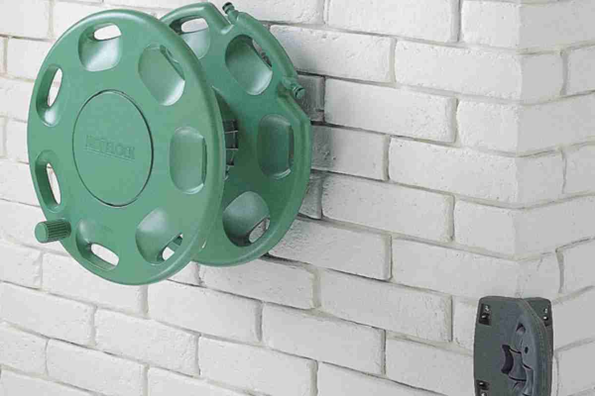 A wall mounted hose reel