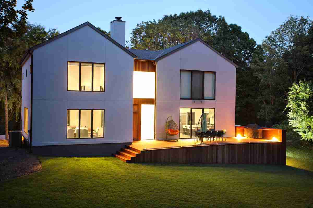 A well-lit main entry to a house