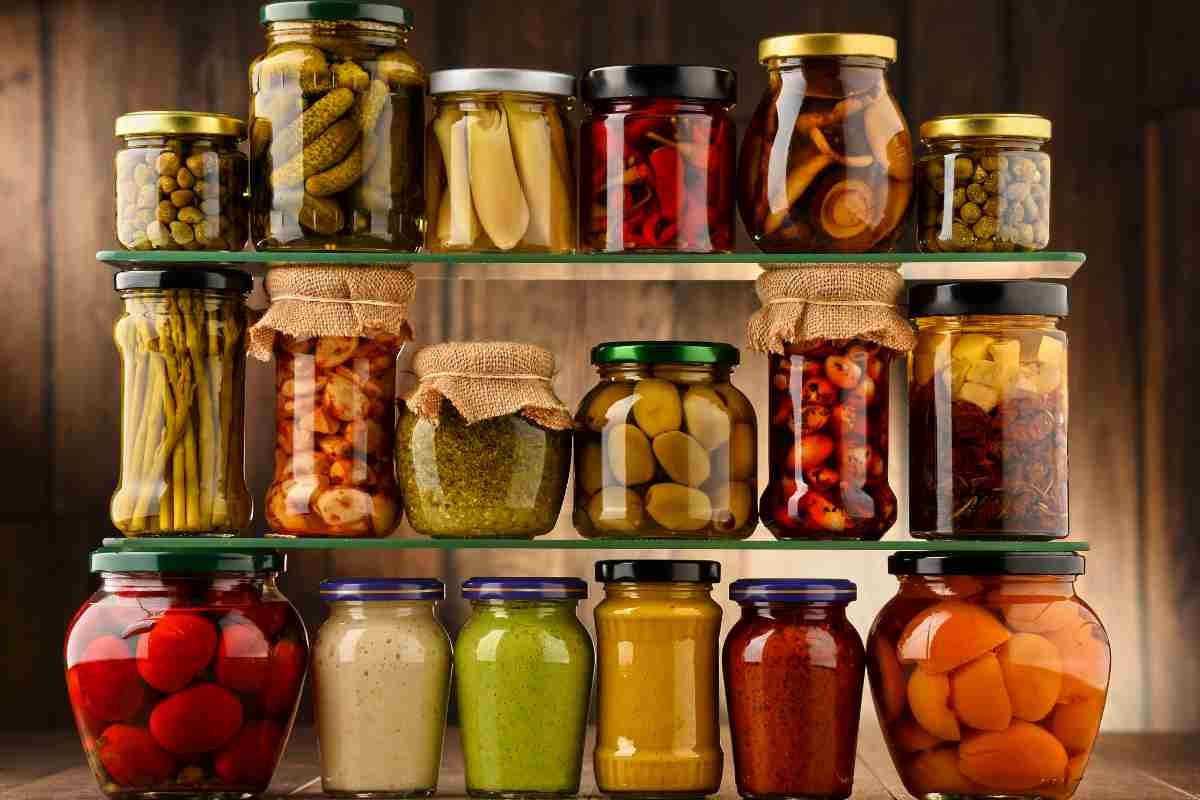 Bright jars of colourful pickles