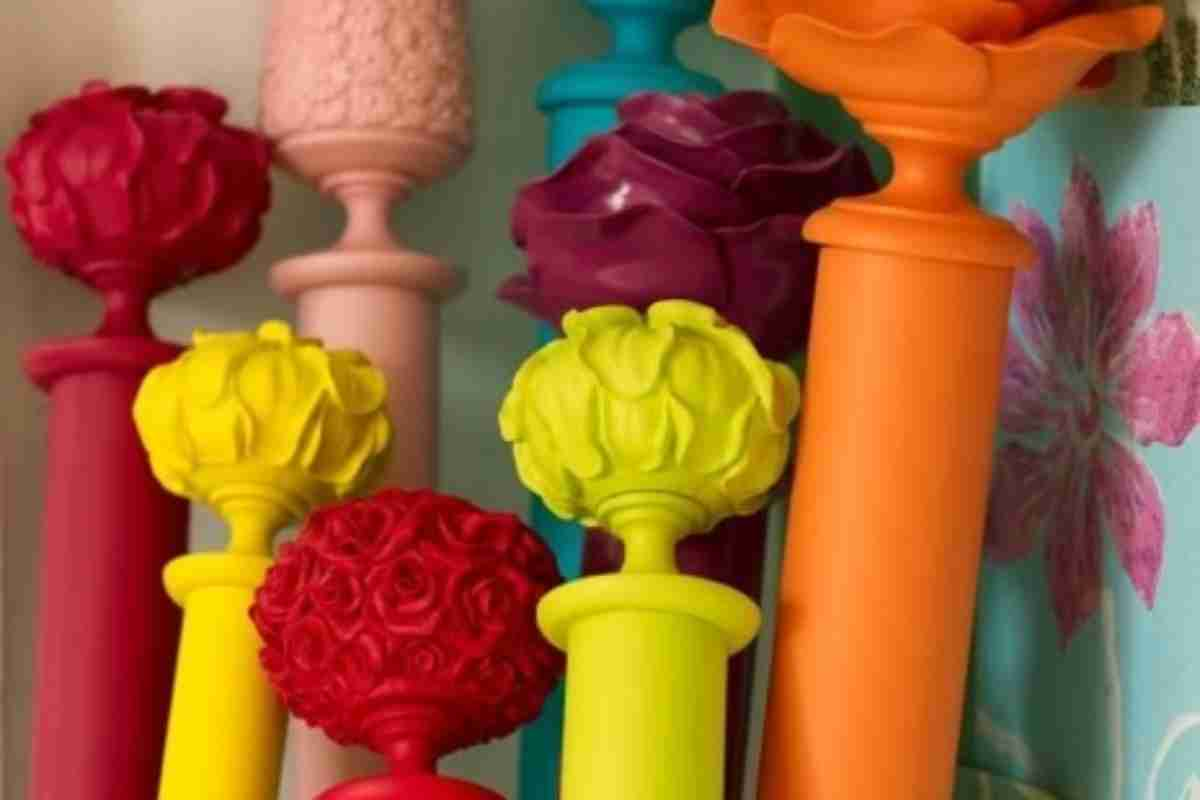 Curtain rods painted in bright colors