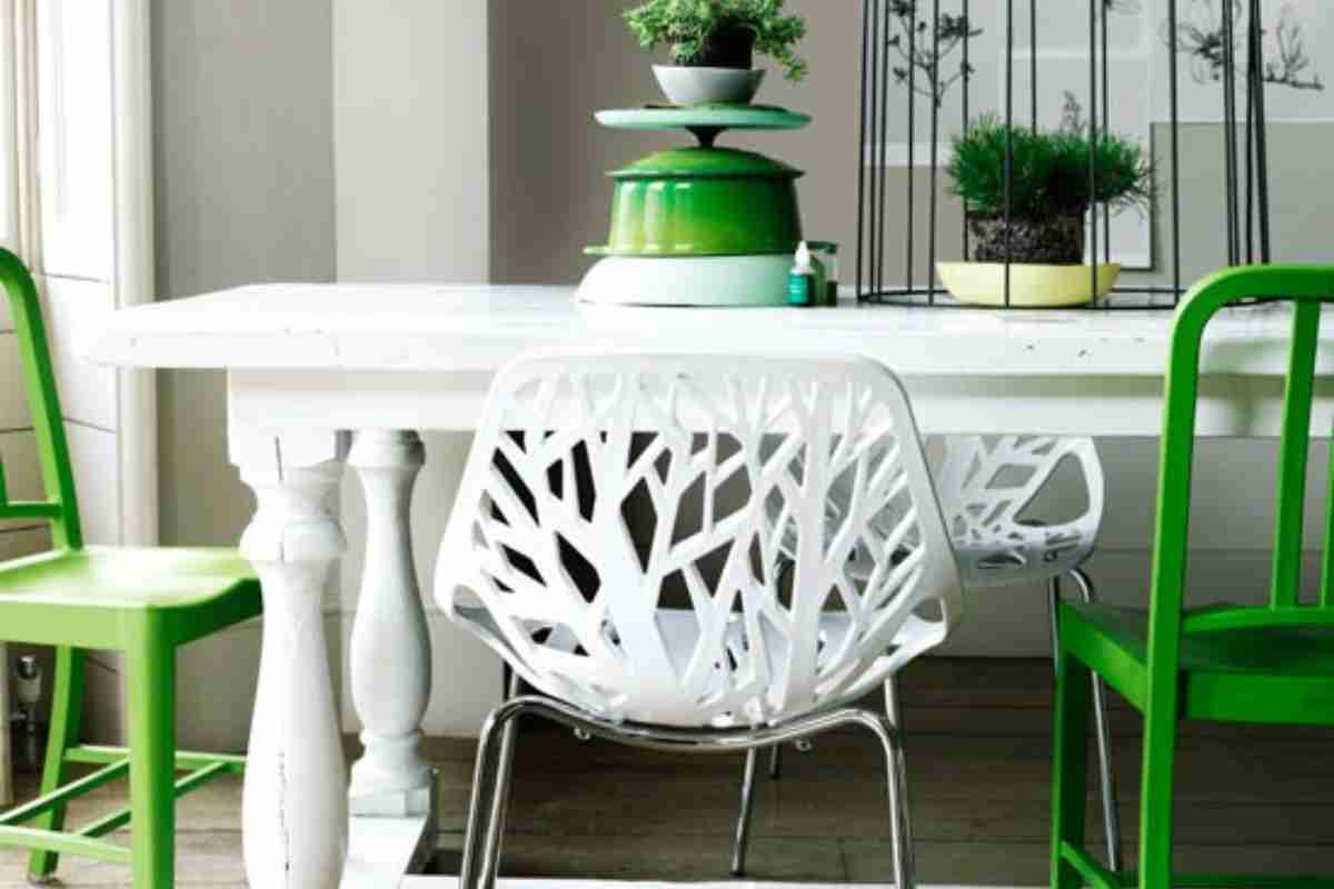 Dining room chairs painted bright green 