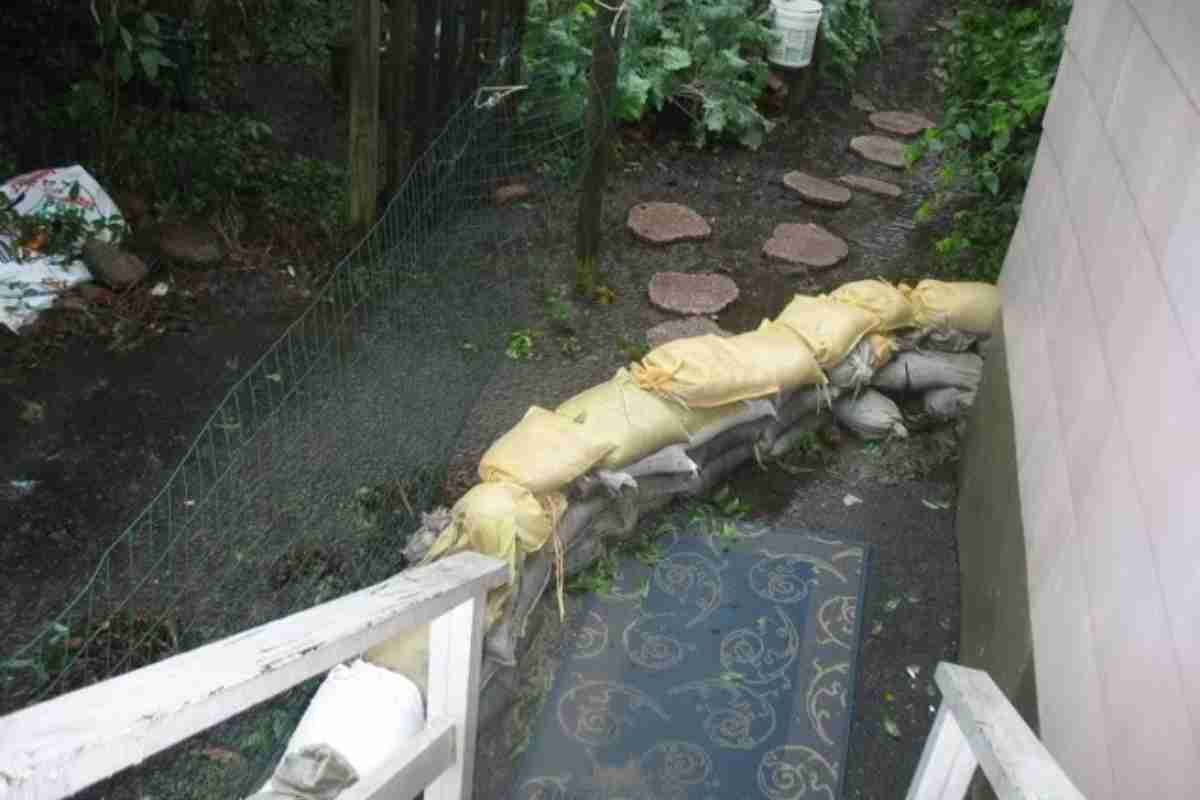 Sandbags to keep rainwater from entering the basement