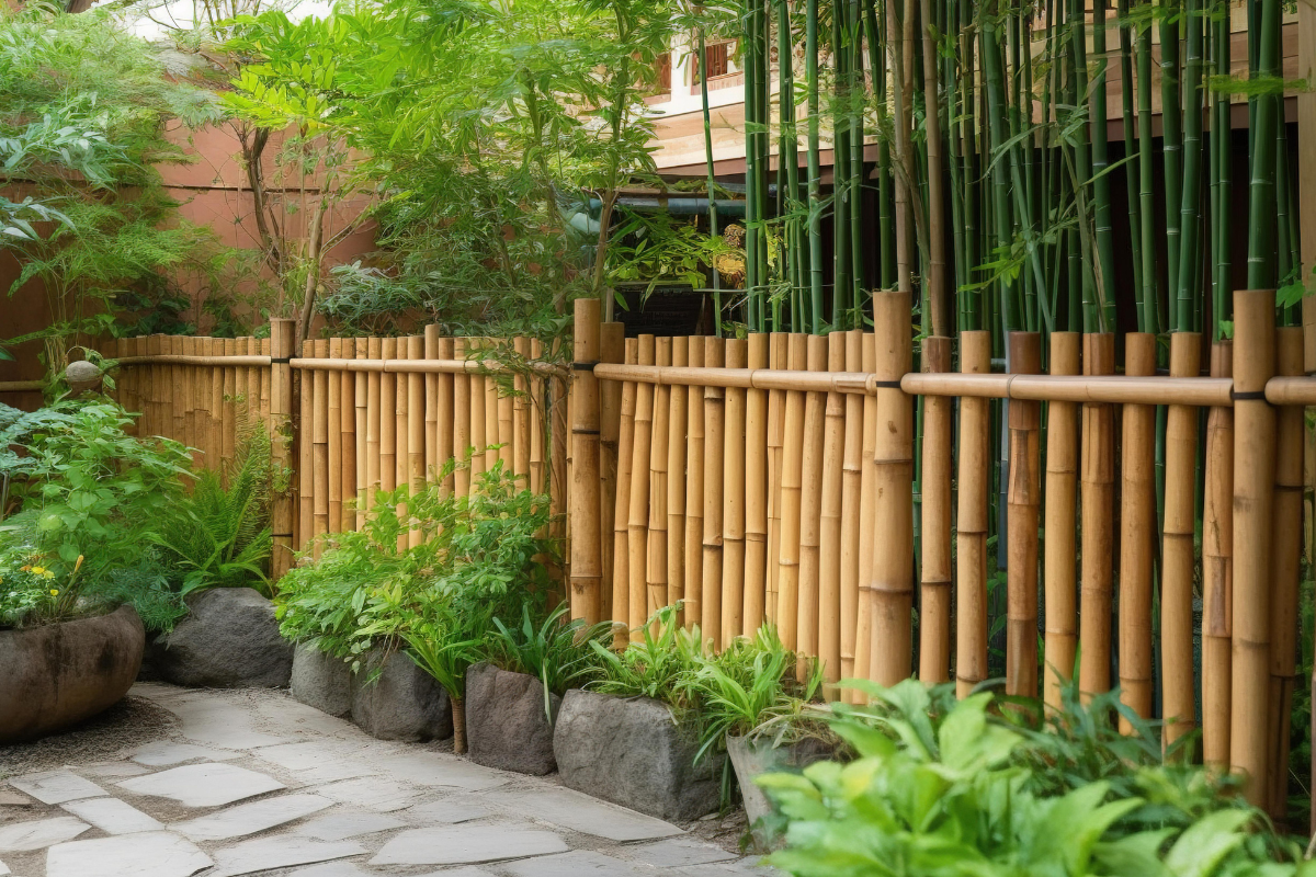 Decorative bamboo fence used for defining parts of the garden