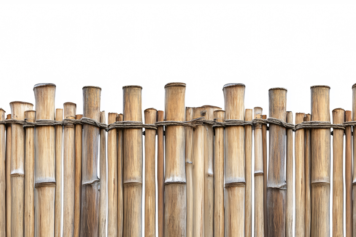 An uneven bamboo fence in an outdoor area