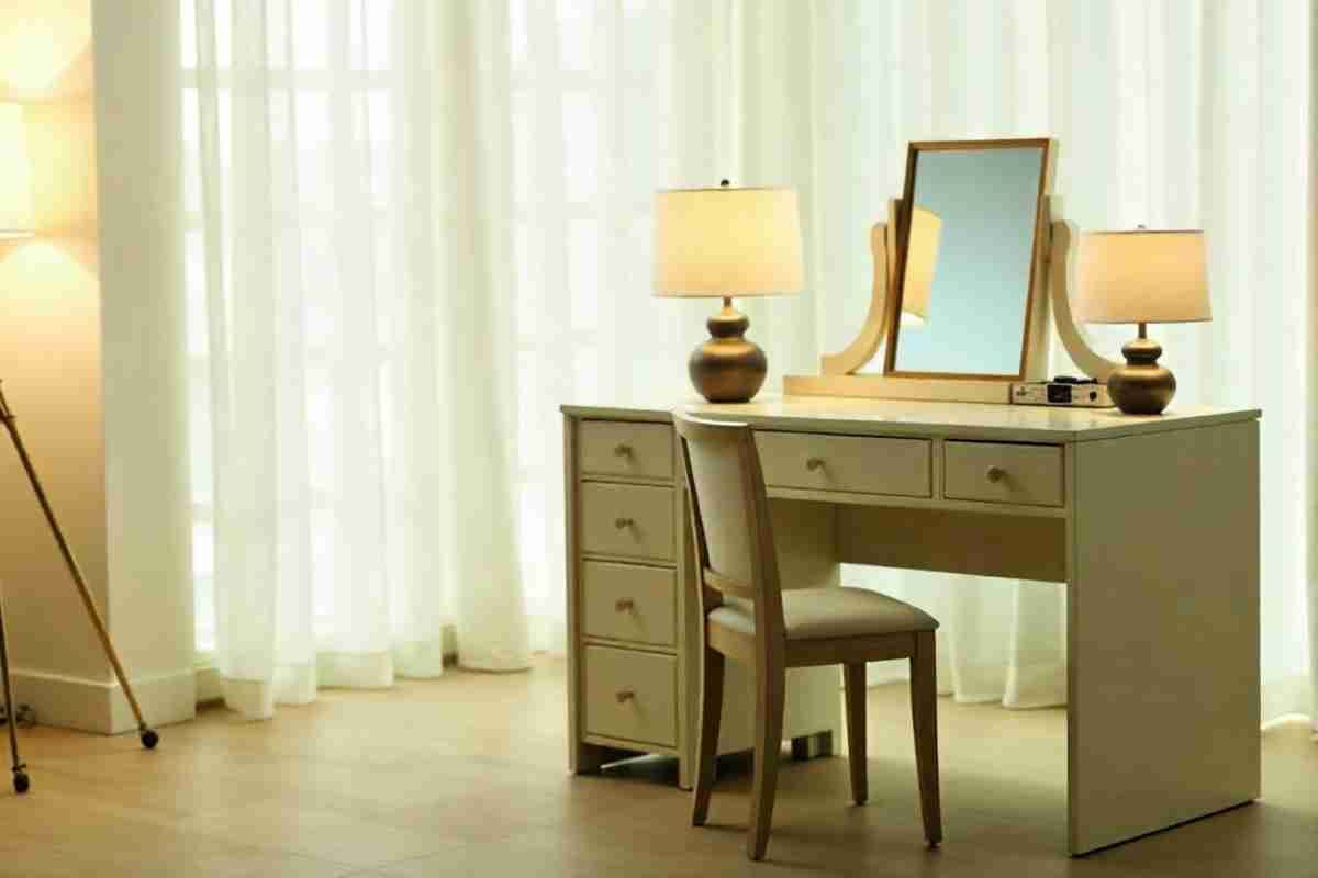 Two lamps placed on a dressing table