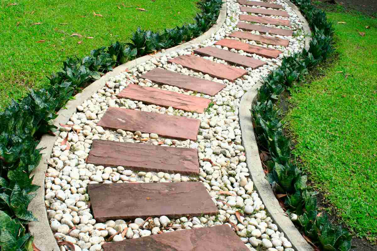 Gravel used to pave a garden pathway