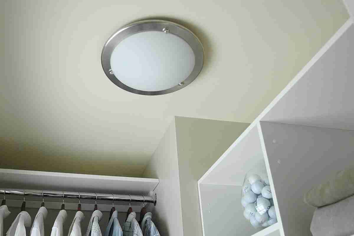 A light fixture in a closet