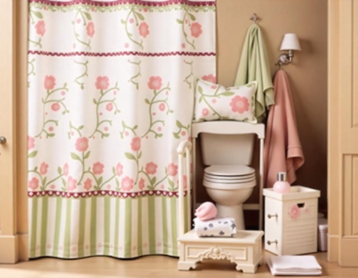 Pretty pink flower themed bathroom set 