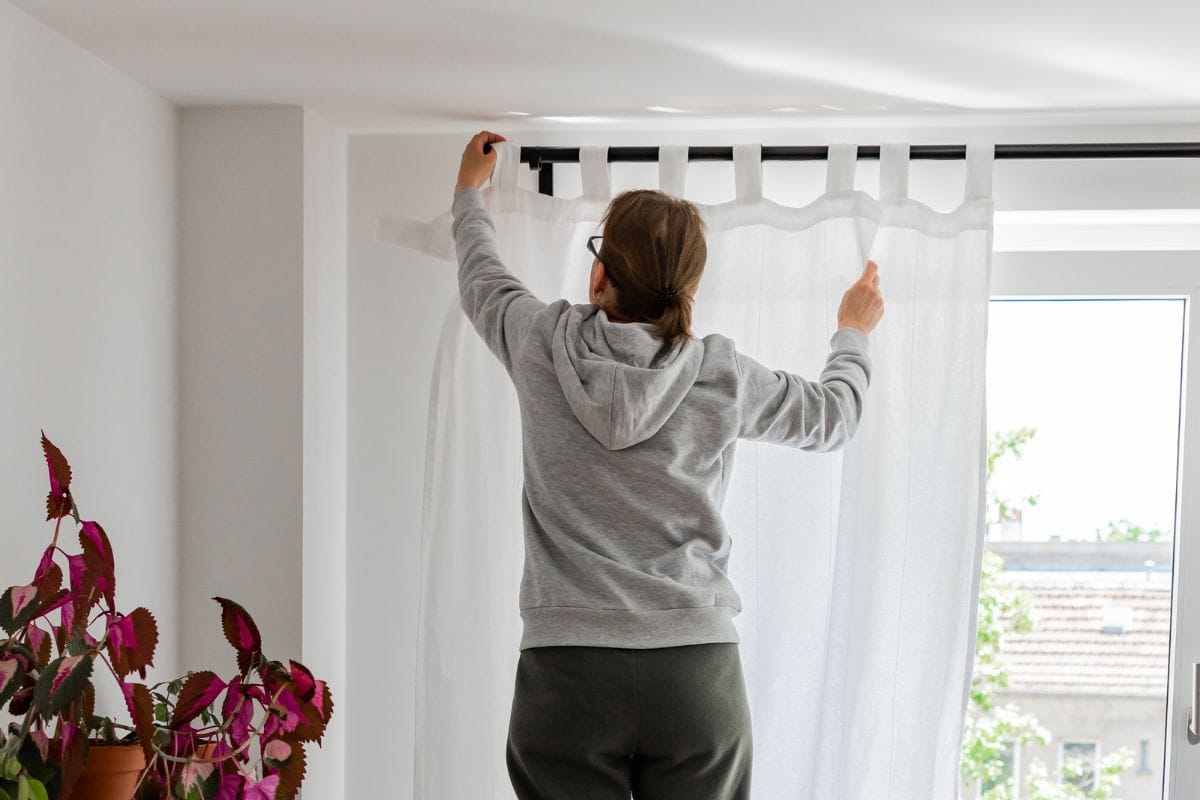 A curtain rod was installed at an extra height