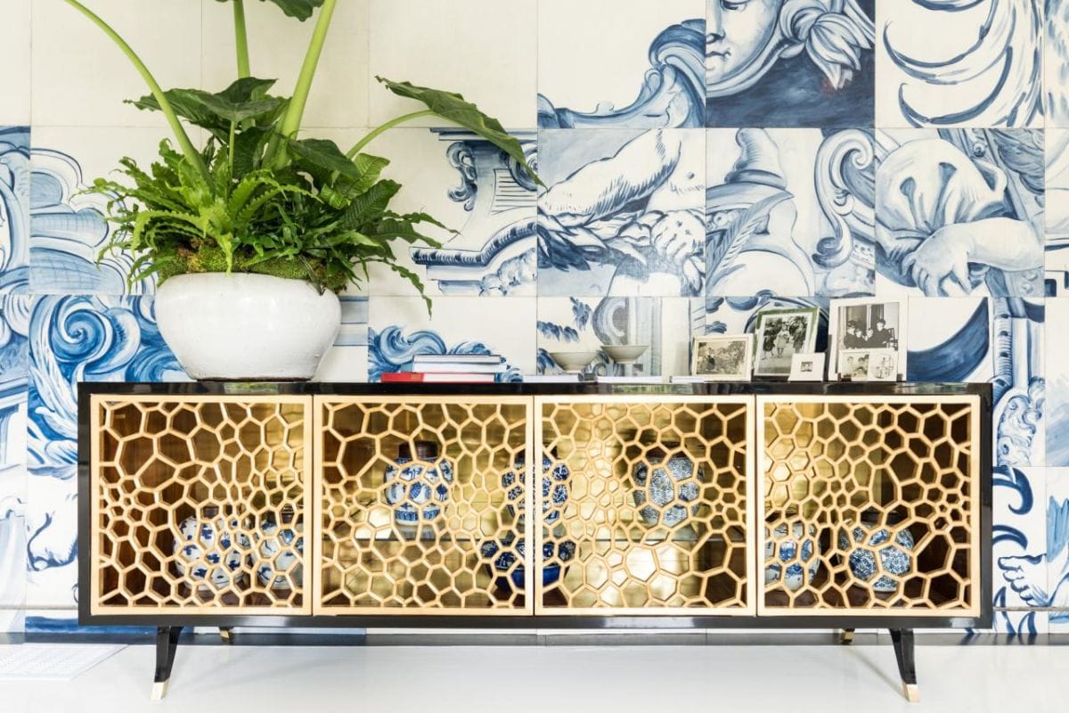 Vintage tiles and a honeycomb detail cabinet