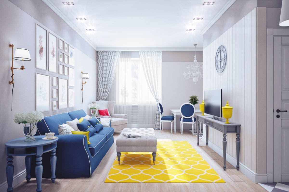 Blue, white and yellow living room Furniture
