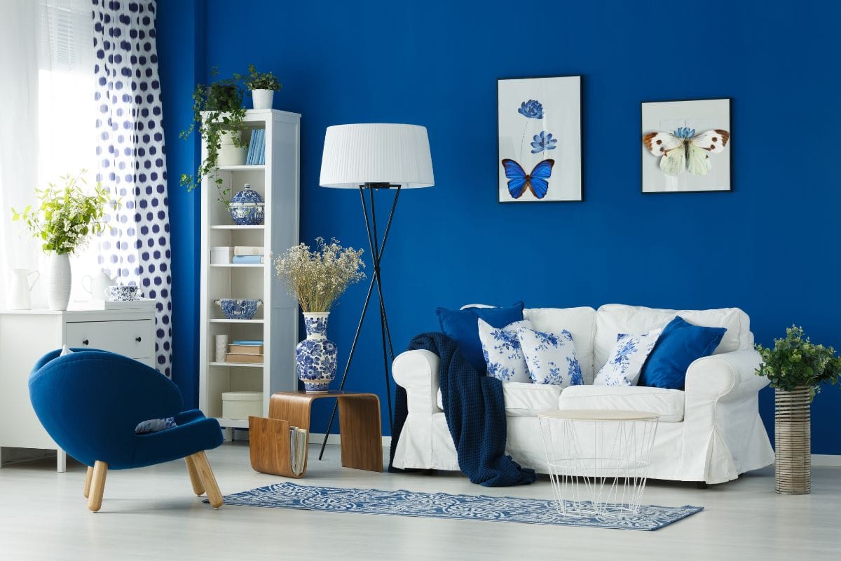 Blue colored butterflies secured in white frame
