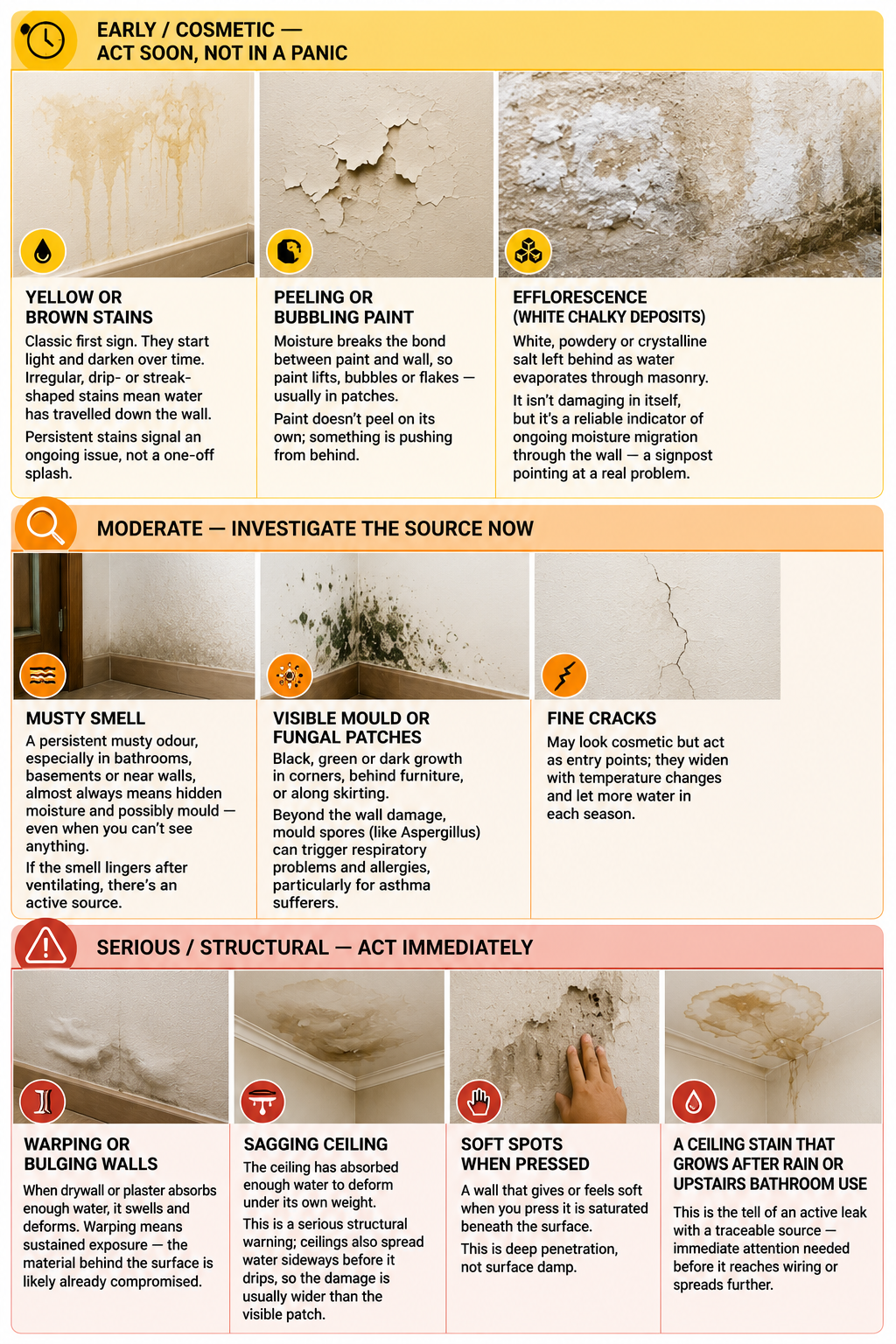 Water Damage and Seepage Warning Signs by Severity