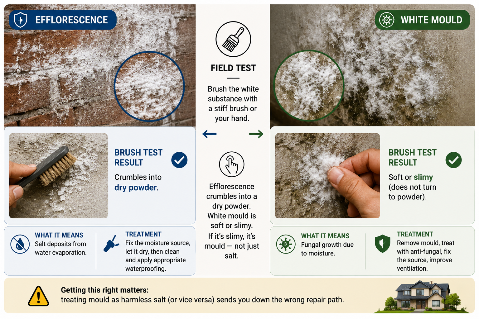 Efflorescence vs White Mould – Simple Wall Deposit Identification Test