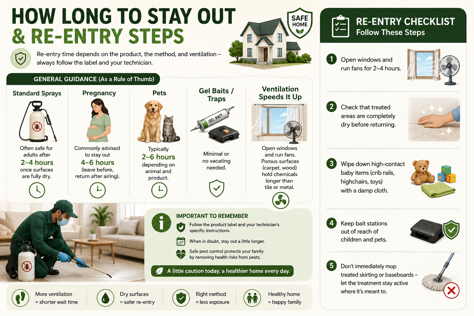 how long to stay out & re-entry steps after pest control