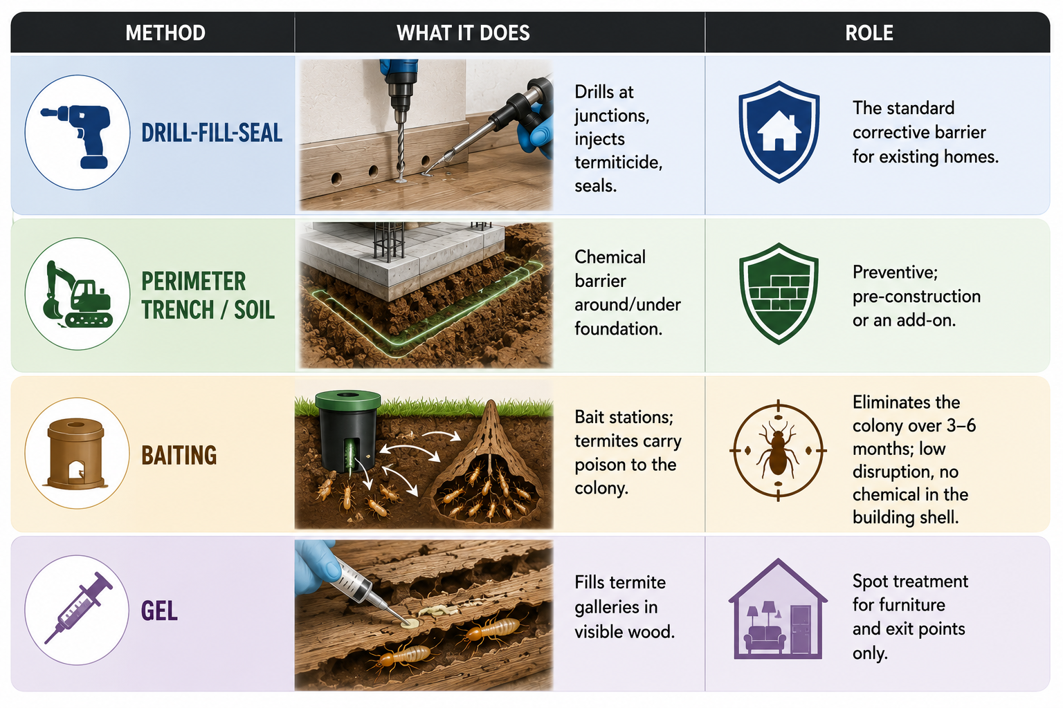 The Four Methods of Termite Control Compared