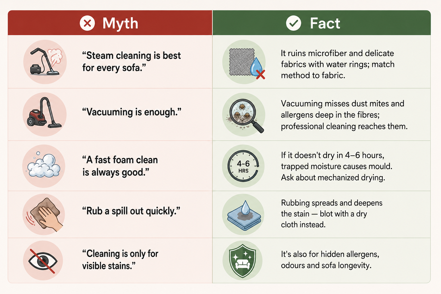 Myth Vs Fact for Sofa Cleaning