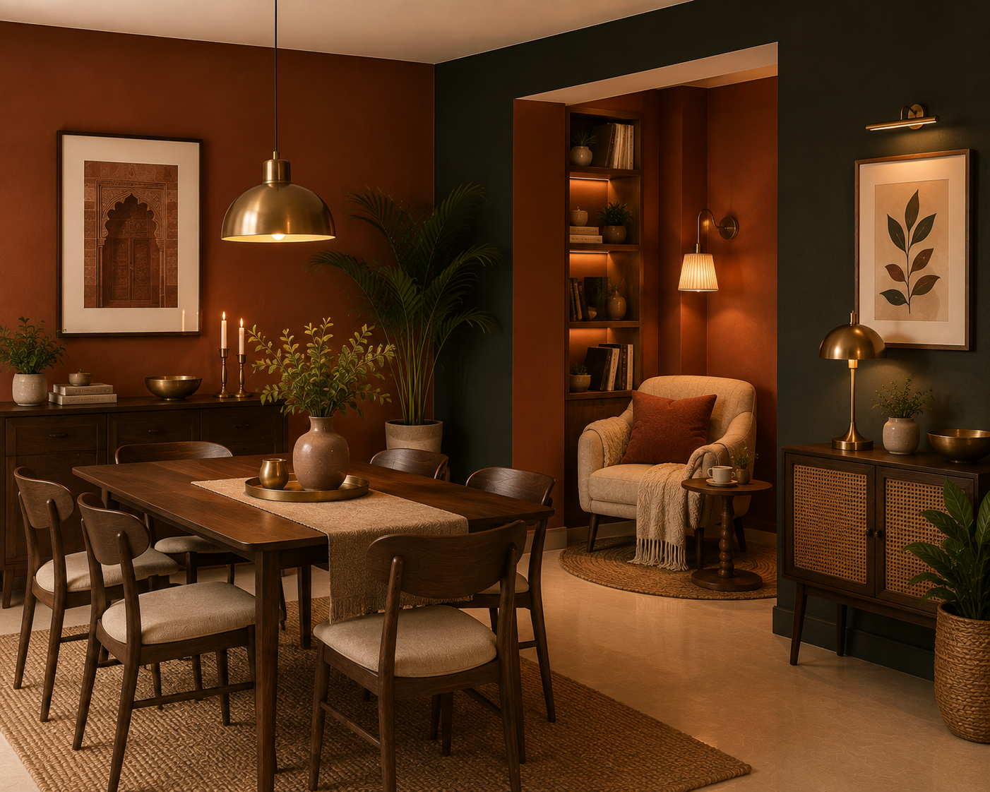 Dining & reading corners — moody warmth