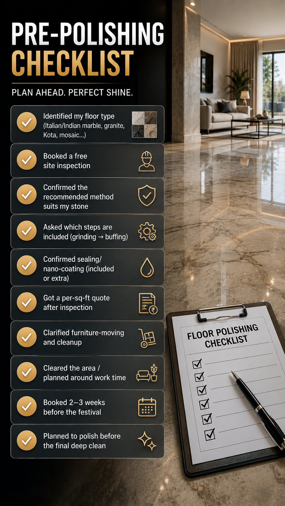 pre marble polishing checklist