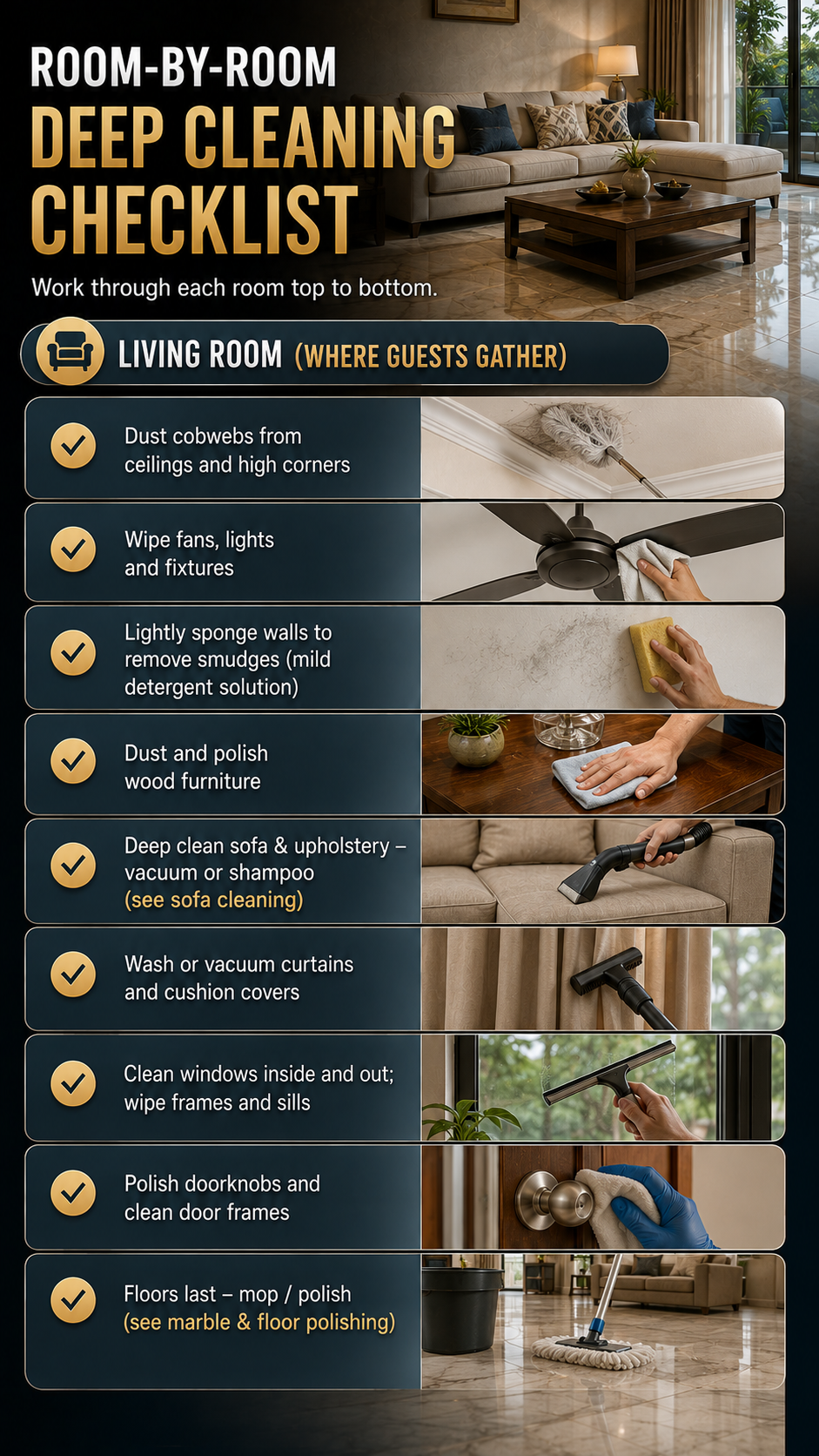 Living room cleaning (where guests gather)