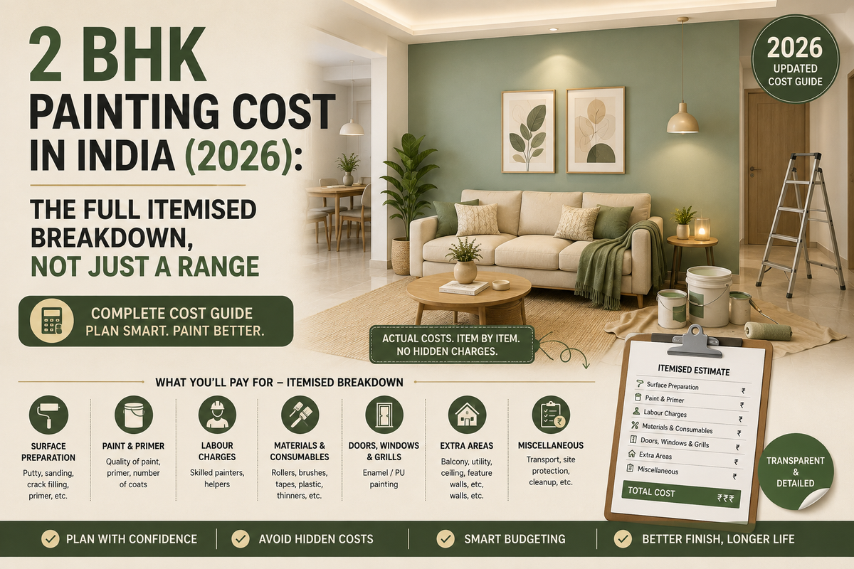 2 BHK Painting Cost in India (2026): The Full Itemised Breakdown, Not Just a Range