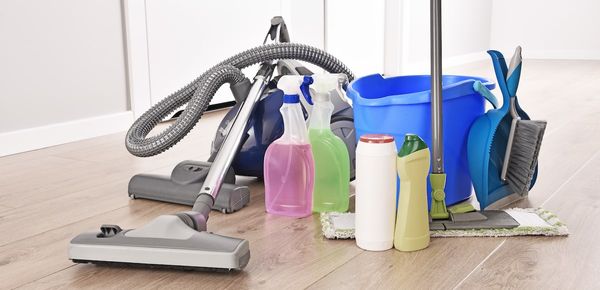 Cleaning kit on the floor