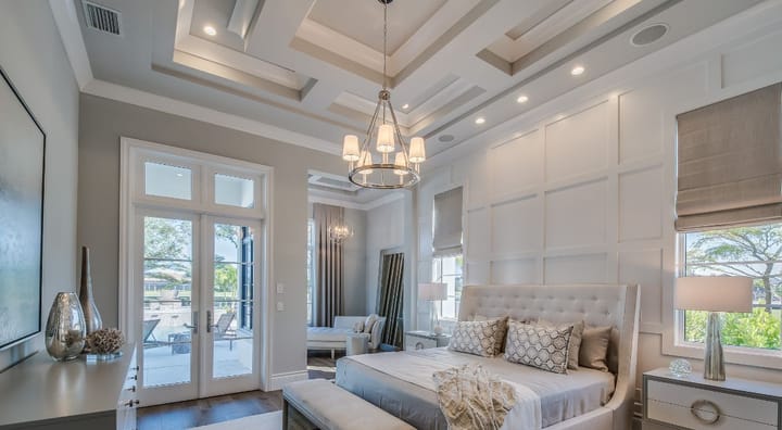 Bedroom with High Coffered Ceiling