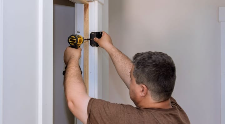 Man fixing a door frame