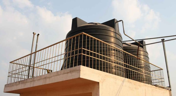 Water tanks on top of a building